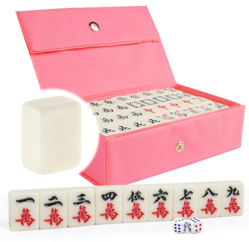 dellyy Mahjong Briques avec images, 144 mini Mahjong avec animaux, jeux de pions, animaux de jeu, avec boîte de rangement, pour voyage, camping, réunions, fêtes