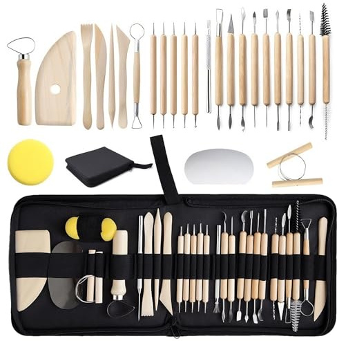 27 Pcs Polymer Clay Sculpting Tools Set, COGVOHY Air Dry Ceramic Pottery Clay Sculpture Modelling Carving Tool Kit with Storage Case for Beginners & Professionals Sculpting, Carving, Scraper, Crafting