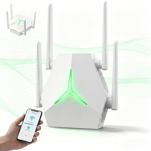 Repetidor WiFi Largo Alcance 1167Mbps, Extensor Señal Doble Banda 2.4G+5G para Casas Grandes Oficinas, Elimina Zonas Muertas