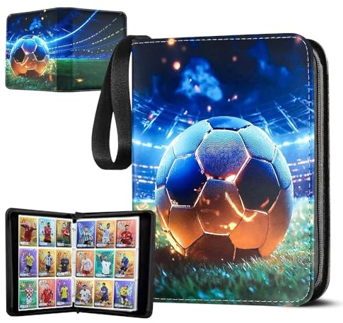 KQWVZ fotbollskort samlaralbum, fotbollskort album, 9 fickor 50 sidor 900 kort, vattentätt PU-läder med dragkedja och handtag, samlarmapp fotbollskort med alla typer av kort