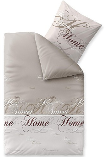CelinaTex Touchme Biber Bettwäsche 135 x 200 cm 2teilig Baumwolle Bettbezug, Set, Bettgarnitur für Sommer und Winter, ganzjährig, pflegeleicht, Sarah Wörter beige braun weiß