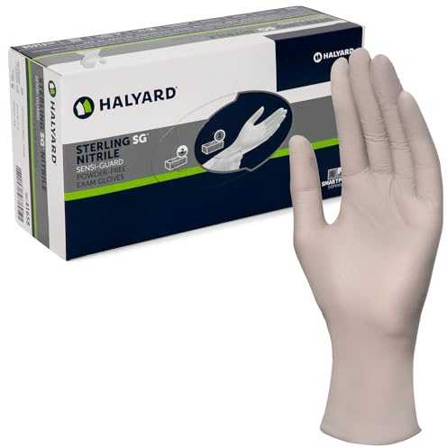 HALYARD Sterling SG Nitrile Powder Free Exam Gloves Disposable 3.7 mil, 9.5 Inches, Gray, Medium, 41659 (Box of 250)