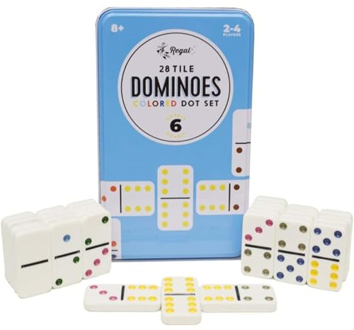 Regal Games Double 6 Dominoes Set for Adults & Kids - Classic Domino Game with 28 Tiles Colored Dots - 2 or 4 Player Games & Ideal for Family Fun Game Night and Travel (Ages 8+)