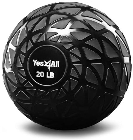 Yes4All medicinbollar vikt slambollar 4,5 kg, 6,8 kg, 9 kg, 11,3 kg, 13,6 kg, 18 kg träningsboll i gummi – svart, blå, grönblå, orange och glansig för styrketräning, kraft, MMA boxning gym vikt