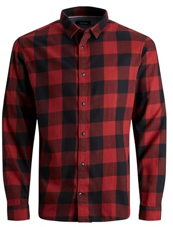 Jack & Jones Men's Jjegingham Twill L/S Noos Shirt, Brick Red/Fit: Slim Fit, XL UK