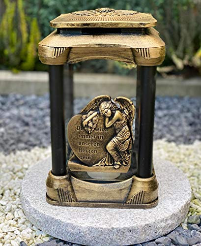 Lampe funéraire fabriquée à la main en forme de cœur - Motif ange doré avec inscription - Bougie funéraire