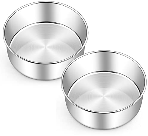 Joyfair Juego de 2 moldes redondos de acero inoxidable de 24 cm, 7 cm de alto, molde para tartas de cumpleaños/boda/Navidad, saludable y no tóxico, apto para lavavajillas