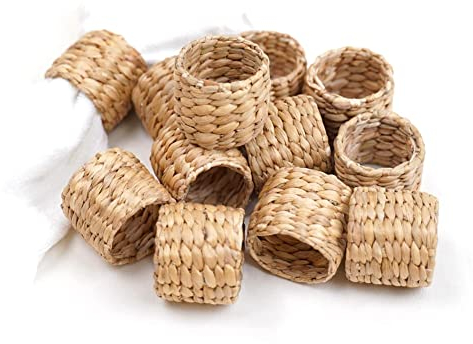 Tiamu 12Pcs Handgefertigte Minimalistisch Serviettenhalter aus Wasser Hyazinthe, Tischdekor Serviettenschnallen, DIY Napkin Ring für Esszimmer,Jahrestag,Weihnachten,Hochzeit,Geburtstag