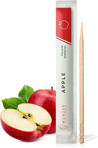 Wunder tandpetare med smak - 100 tandpetare individuellt förpackade - i 7 uppfriskande sorter - skonsam munhygien - fräsch andedräkt - individuellt förpackade tandpetare med smak (äpple)