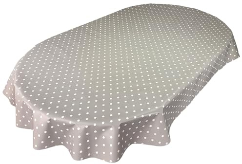 Karina Home Oval Polka Dotty Wipe Clean Tablecloth Vinyl PVC Table Cover Wipeable Plastic Table Cloth Oval (Grey, 140 x 250cm)