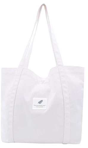 Damen Stofftaschen Tote Tasche Einfarbige Umhängetasche Leicht Große Kapazität Student Shopping Beach Bag weiß
