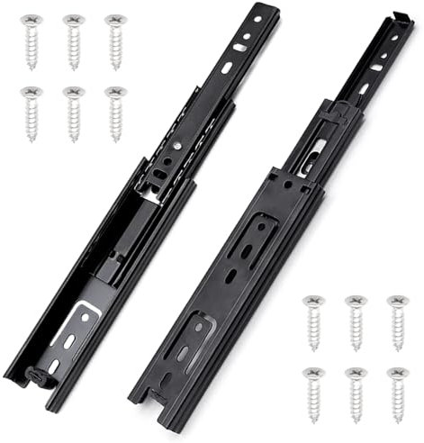 KtbeYTi 2 Piezas Guias Correderas 45 x 150 mm, Negro Guias Cajones, Carriles Montaje Lateral Con Rodamiento, Prorrogable 285 mm, de Carga 45 KG