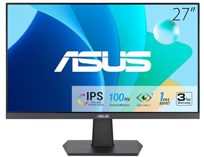 ASUS 27 Inch Monitor - 1080P, IPS, Full HD, Frameless, 100Hz, 1ms, Adaptive-Sync, for Working and Gaming, Low Blue Light, Flicker Free, HDMI, VESA Mountable, Tilt - VA27EHF