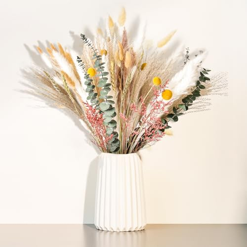 111 Stück Pampasgras Trockenblumen Deko, Natürliche Getrocknet Blumen Set, Getrocknete Pampas Grass für Boho Deko Trockenblumenstrauß Wohnzimmer Tischdeko Flur Schlafzimmer Hochzeit (111Pcs)