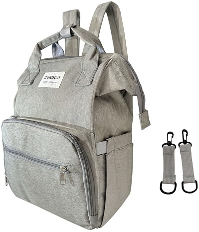 CORQUAT Zaino per pannolini con diversi spazi di archiviazione e cinghie per passeggino, ideale per trasportare il tuo fasciatoio portatile, funzionale borsa per passeggino., grigio