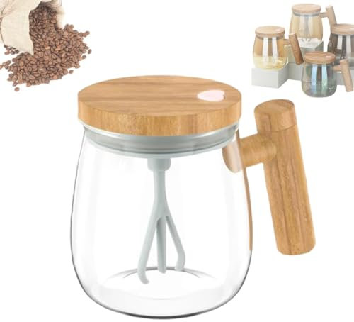 VPVLVZN Tasse de mélange électrique à Grande Vitesse, Tasse à café à Agitation Automatique en Verre, Tasse à café de mélange électrique de 13,5 oz avec Couvercle (Transparent)
