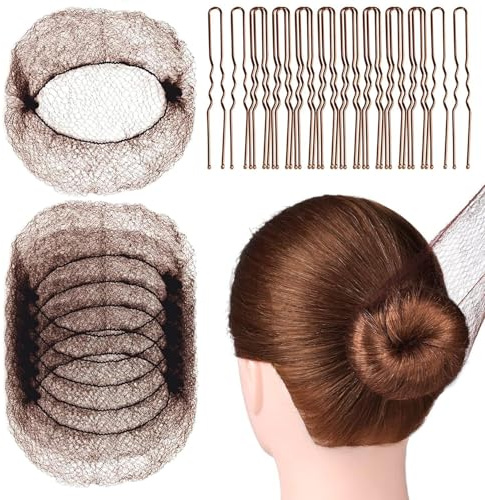 Confezione da 20 retine per chignon per balletto con 50 forcine per capelli a forma di U, retine elastiche invisibili, per chignon da danza e balletto, retine per capelli da danza per donne, ragazze,