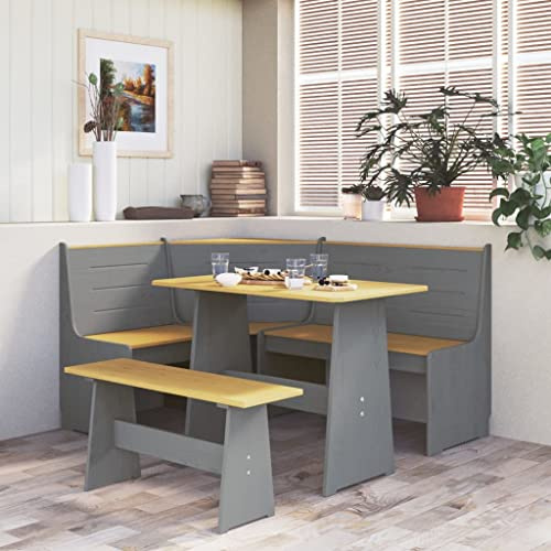 Hommdiy Eckbank mit Rückenlehne Esszimmerbank Küchenbank Sitzbank Holzbank Bank Massivholzbank Wohnzimmer 151cm Massivholz 1 x Eckbank,Honigbraun und Grau