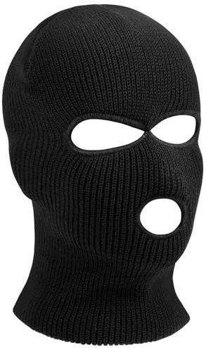 HAGOT 1PCS Balaclava, 3-Loch Sturmmaske, Gestrickte Sturmhaube, Skimütze für Motorrad und Fahrrad, Multifunktionsmaske, Schwarz