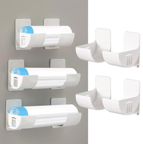 Tolenre Lot de 4 supports muraux pour sacs poubelles - Organisateur de sacs poubelle pour cuisine - Rangement et organisation - Accessoires de cuisine - Système de rangement (blanc)