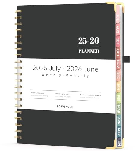 Forvencer Planner 2025-2026 for Women, Academic Year Monthly and Weekly Calendar Planner, July 2025 - Jun 2026, Hardcover Student Teacher Planners Agenda Book with Tabs, 8.5 x 11, Black