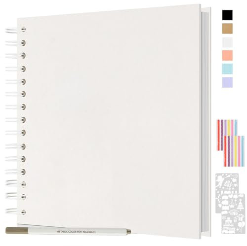 JAECU Fotoalbum zum Selbstgestalten und Einkleben 24x24cm, DIY Scrapbook Album 80 Seiten Spiralalbum Fotobuch, Fotoalben Gästebuch Für Geburtstag Hochzeit (Weiß)