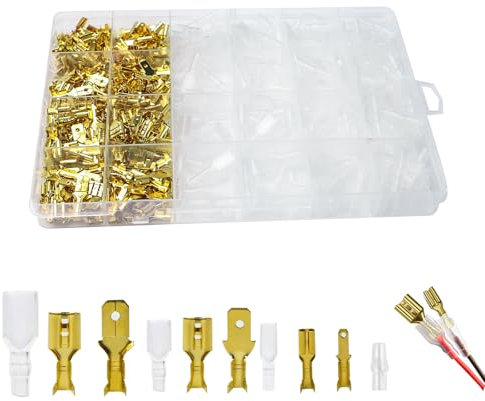 600Stk Kabelschuhe Flachstecker Flachsteckhülsen Kit, Flachsteckverbinder zum Verbindungen, Flachstecker Männlich Weiblich Kabelstecker, Spade Kabelschuhe mit Isolierhülse für Wire(2.8mm/4.8mm/6.3mm)