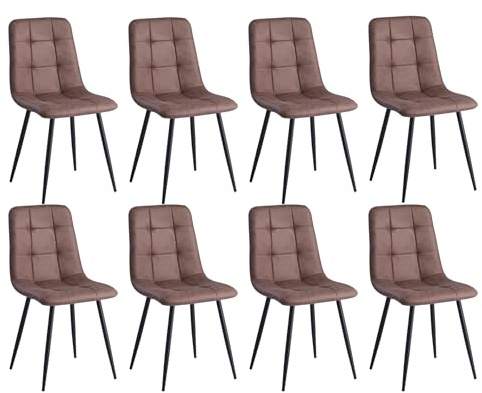 DEYARNA HOME Set med 8 moderna matstolar, vadderade köksstolar, konstläder matstolar för kök, matsal, vardagsrum, sovrum (mörkbrun)