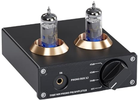 GZPKJ Preamplificador De Fono para Tocadiscos, Preamplificador De Fono para Tocadiscos, 3 Modos De Ganancia Conmutables 39, 42, 45 DB, Tubos Reemplazables, para Tocadiscos, Reproducción De Discos