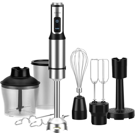 Vertenz Titan 60 Stabmixer Set 8 Funktionen 1500W, Handmixer mit Pürierstab und Multizerkleinerer, Smoothie Maker mit Becher 800ml und Zerkleinerer 600ml, Edelstahlmesser mit Titanbeschichtung