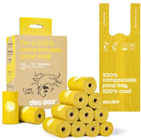 Dog Poop Bags Rolls with Handles 144Counts Compostable Dog Waste Bags for Dogs Leak Proof Extra Thick Waste Bags for Walking Doggy
