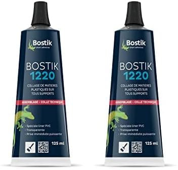 BOSTIK PRO Colle Contact Nitrile Liquide 1220, Multi-Usages, Idéale pour Liner PVC, Transparente, Tube de 125 ml (Lot de 2)