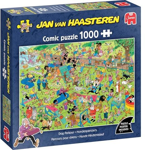 Jan Van Haasteren Hundparkour – 1 000 bitar pussel för vuxna – stort pussel för vuxna – 100% återvunnen kartong 1 000 st serietidnings sticksåg, roligt husdjurstema – mått 68 x 49 cm