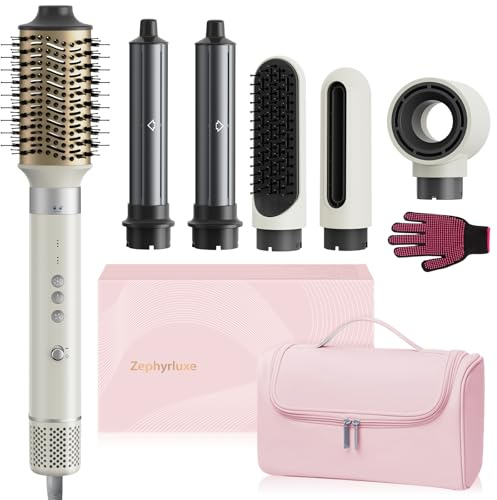 6 in 1 Hair Styler, High Speed Ionic Hair Dryer with Auto-Wrap Curlers, Blow Dryer Oval Brush & Volumizer, Hot Air Styler for Fast Drying,Curling, Smoothing & Volume, Hair Curler with Travel Case