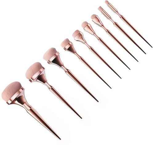 Lcpucc Rose Gold Makeup Brushes Set with 9-Piece Studio-Grade Tools for Daily, Stage & Photography Use - Blush, Eyebrow, Foundation, Contour Brushes