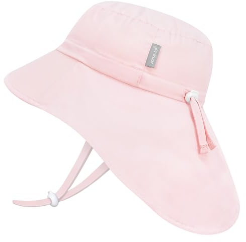 Jan & Jul Mädchen Baumwoll-Sonnenhut mit Nackenschutz, Verstellbarer Strandhut für Kleinkinder (L: 2-5 Jahre, Zartrosa)
