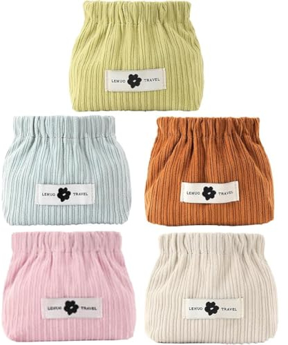 Self-Closing Magnetic Mini Portable Pouch, Corduroy Elastic Hair Tie Organizer, Small Makeup Bag, Mini Storage Bag Handbag Organiser for Cosmetics, Lipstick, Hair Accessories Bag for Travel(5PCS)