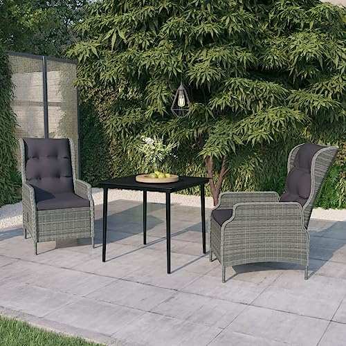 JHQHSM Set da pranzo da giardino grigio chiaro con poltrone in rattan PE e piano in vetro – Robusto gruppo di mobili da esterno con schienale regolabile e cuscino lavabile – 4 sedie e tavolo