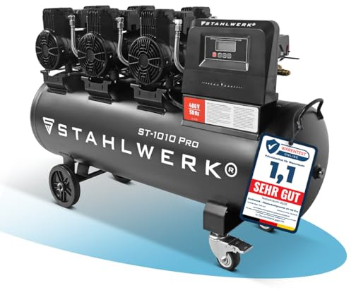 STAHLWERK Compresseur avec cuve 120 L (ST-1010 Pro) – sans huile & silencieux, 10 bar, 5,91 CV, 4,35 kW, 750 l/min, 72 dB, compresseur d'air avec moteurs sans balais, compresseur à pistons silencieux