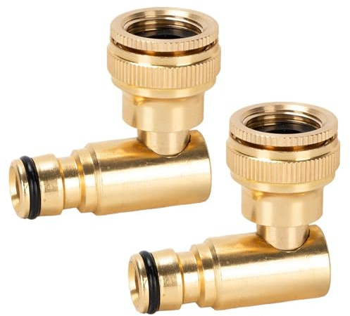 Generisch Juego de 2 adaptadores de latón para grifo, conector de manguera giratorio 360° para rosca de 1/2 y 3/4, de enchufe universal para lavadora, manguera de jardín y lavado de coche