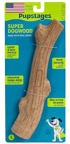 Pupstages Super Dogwood Dog Chew Toy, Made in the USA – Real-Wood Blend, Natural Wood Flavor & Texture, Moderate Chewers, Large, 11
