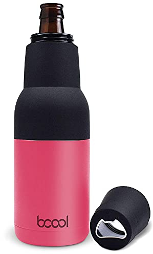 Bcool Raffreddatore per bottiglie e lattine da birra in acciaio inox a doppia parete con isolamento sottovuoto con apribottiglie di birra. (Coral)