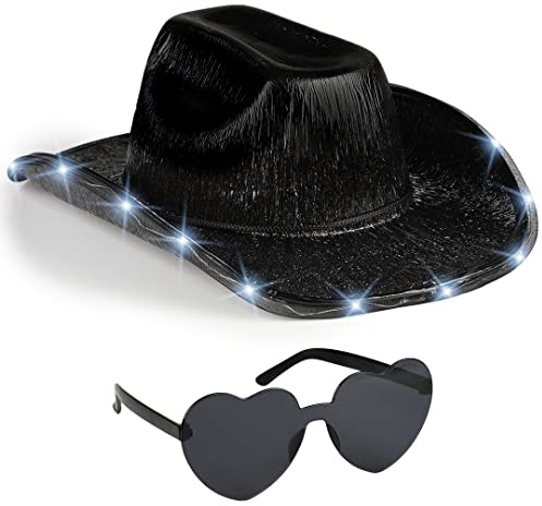Funcredible Black Light Up Cowboy Hat and Glasses - Led Cowgirl Hat for Girls - Neon Cowboy Hats - Cowgirl Costume Accessories for Women