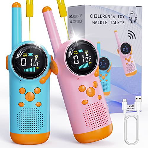 Selvim Walkie Talkies für Kinder [Mehrere KM Reichweite & 8 Kanal], Walkie Talkie mit LCD-Bildschirm, Spielzeug Wiederaufladbar für Innen Draußen Aktivität, Geschenke für 3-8 jährige Jungen Mädchen