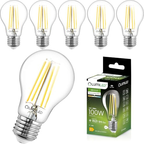 Lumiled A60 E27 LED Lampen 6 Stück, 11W (ersetzt 100W) 1521 lm Classic klares Filament transparent Leuchtmittel, E27 Sockel 4000K Neutralweiß Birne Lampe 360° Abstrahlwinkel Glühbirne vintage
