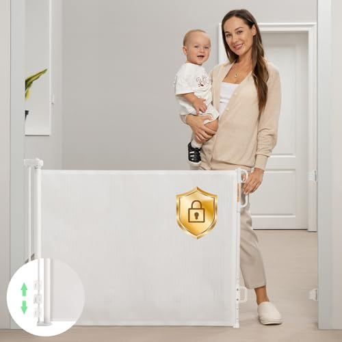Retractable Baby Gate, Momcozy Mesh Baby Gate or Mesh Dog Gate, 33 Tall,Extends up to 55 Wide, Child Safety Gate for Doorways, Stairs, Hallways, Indoor/Outdoor