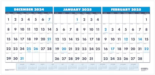 House of Doolittle 2025 Wall Calendar, Three-Month Horizontal, 17 x 8 Inches, December - January (HOD3647-25)