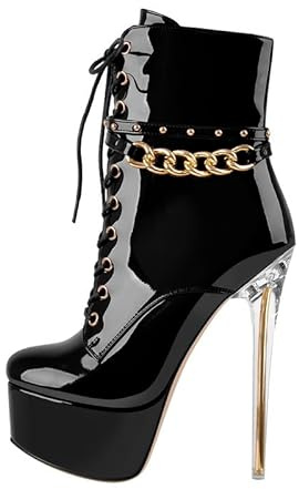 blingqueen Bottines à plateforme pour femme Stiletto Bottines à cheville Punk, Couleur : noir laqué, 37 EU