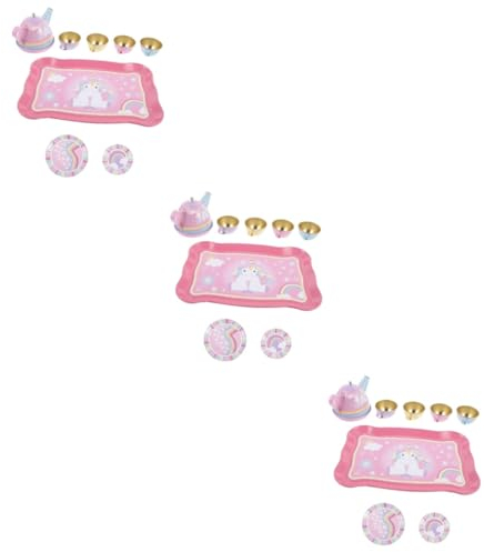 BESTonZON 3 Juegos Juego de té de la casa de Juego fingir Comida Juguetes niños Juguete de Unicornio Los niños juegan a Las Casitas de Juguete. Mini vajilla de té hojalata té de la Tarde