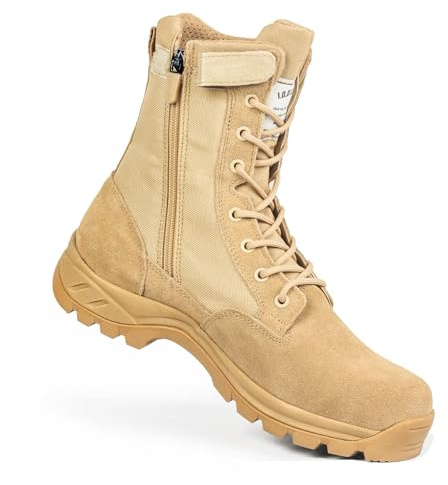 IODSON Men's Breathable Military Tactical Boots with Side Zipper, Puncture Resistant Leather Work & Combat Boots, Outdoor Army Patrol Shoes IDS-928